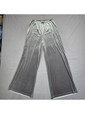 Audrey 3+1 Small Wide-Leg Pants Silver Velvet Velour Elastic Waistband Lounge